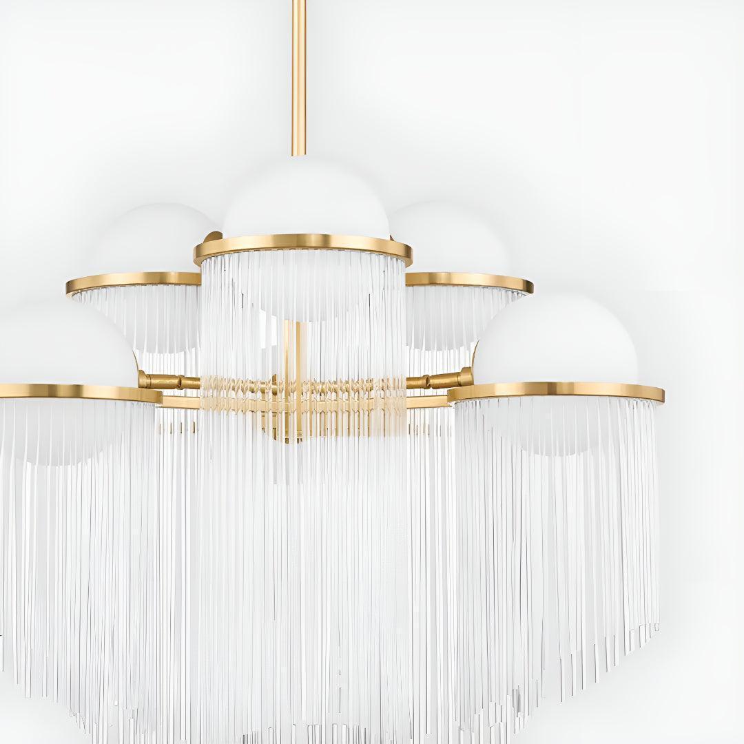 12 Light Art Deco Crystal Chandelier With Cascading Rods