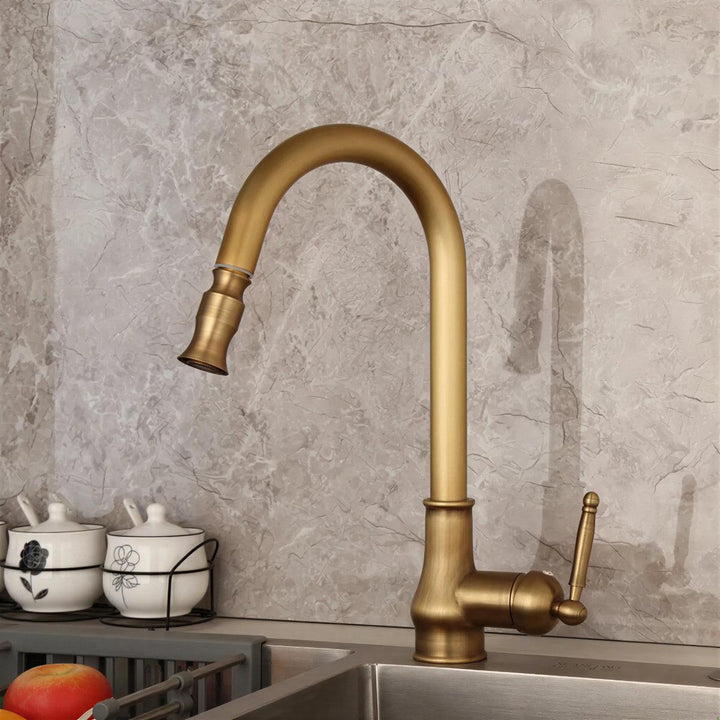 Antique Kitchen Sink Mixer Faucet With Swivel Spout With Pull Out Spray