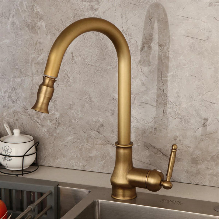 Antique Kitchen Sink Mixer Faucet With Swivel Spout With Pull Out Spray