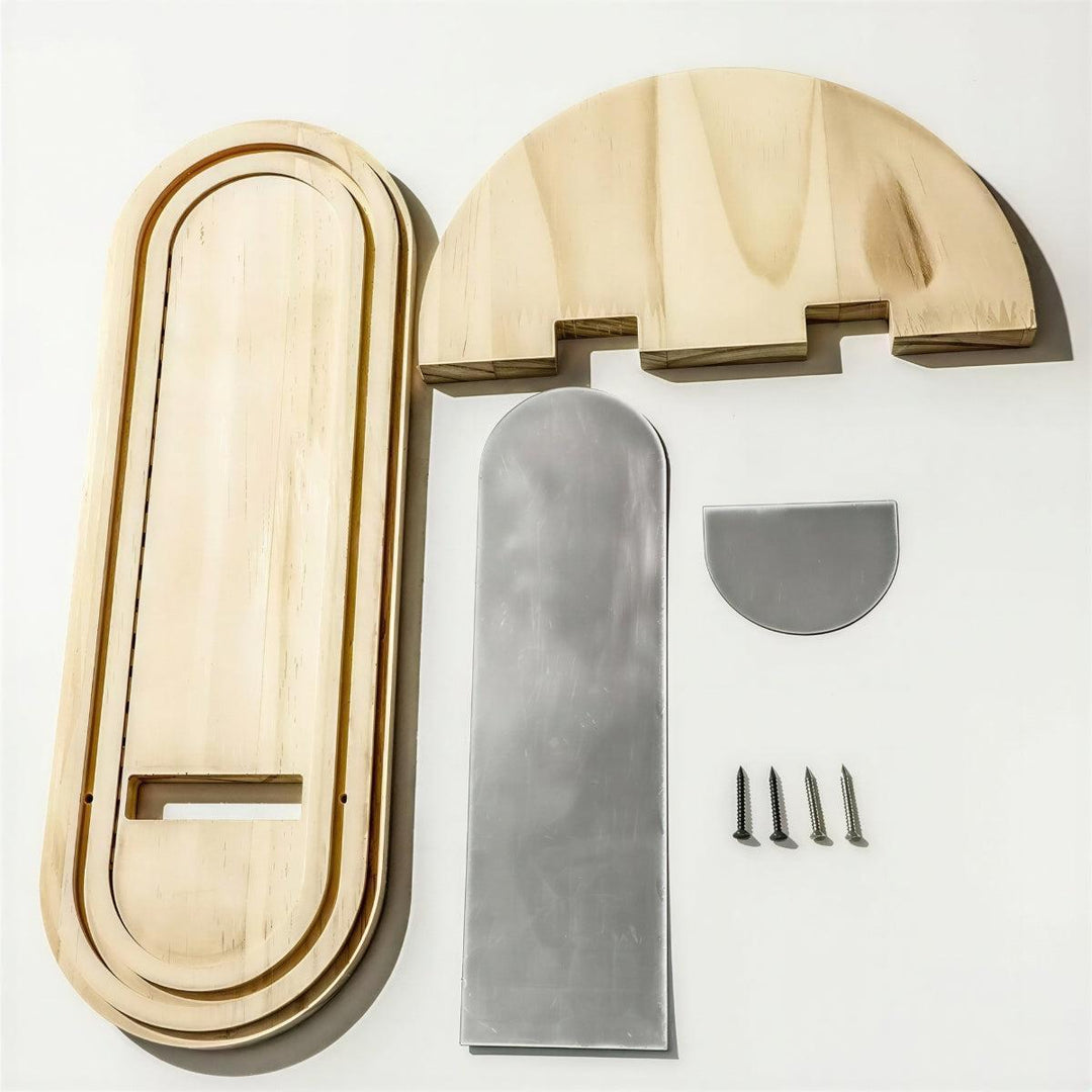 Arched Wall Mirror With Integrated Floating Wooden Display Shelf