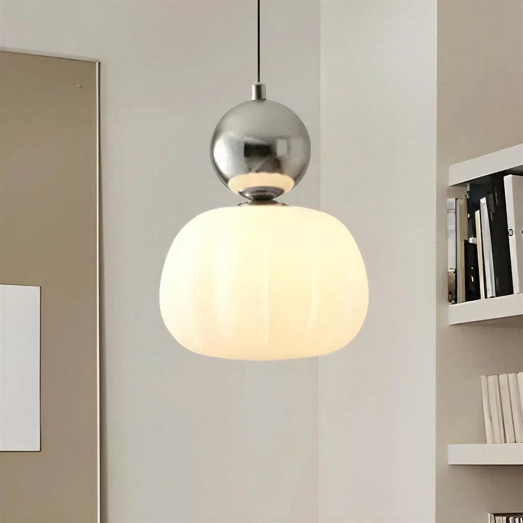 Art Deco Styled Hanging Pendant Light With Cream Coloured Shade