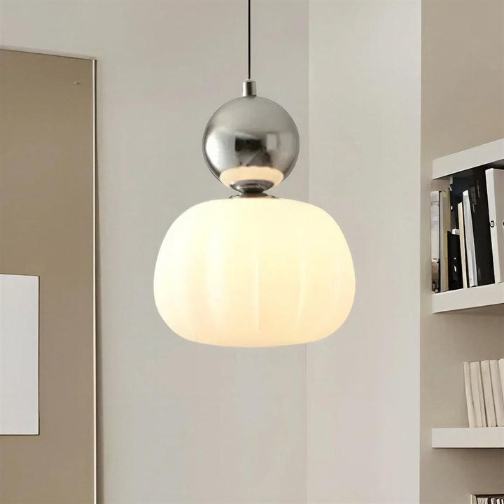 Art Deco Styled Hanging Pendant Light With Cream Coloured Shade