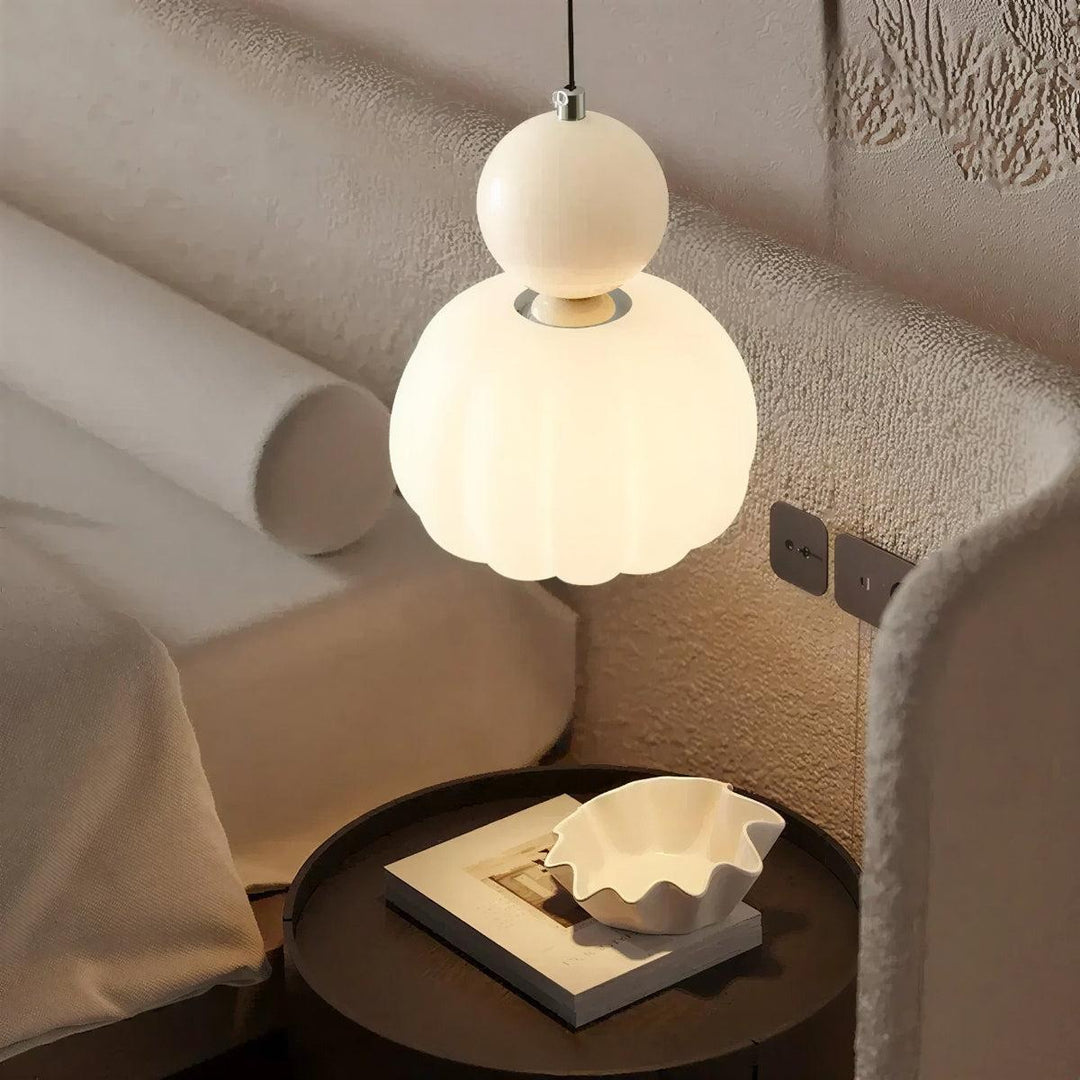 Art Deco Styled Hanging Pendant Light With Cream Coloured Shade