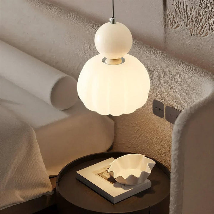 Art Deco Styled Hanging Pendant Light With Cream Coloured Shade