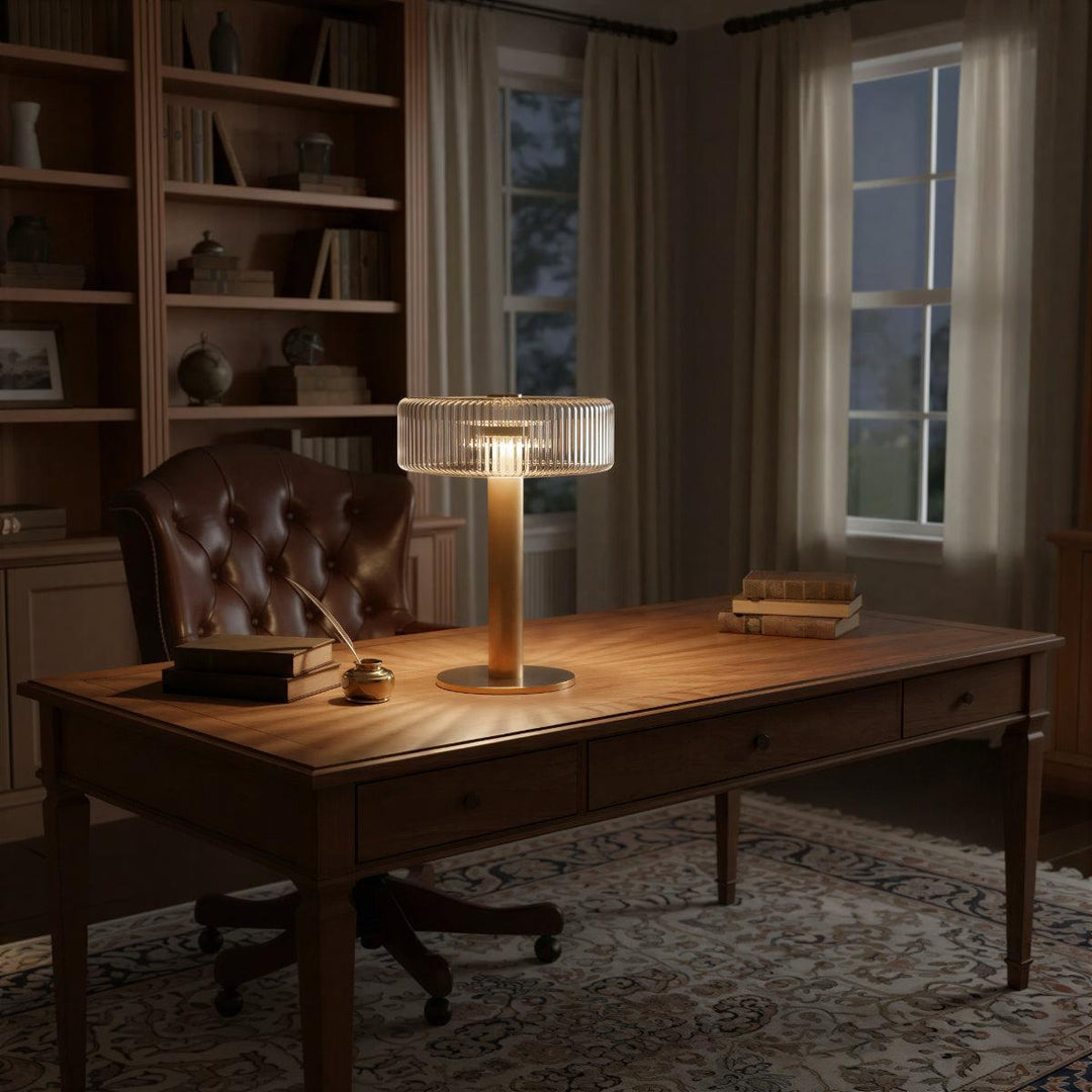 Art Deco Table Lamp With Fluted Glass Architectural Design