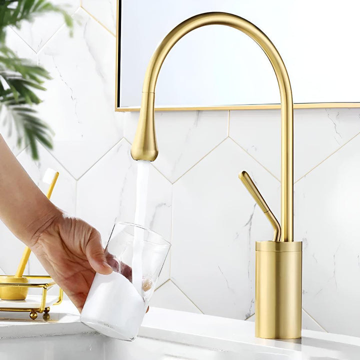 Basin Mixer Tap For Bathroom Sink With Single Lever And High Gooseneck Spout