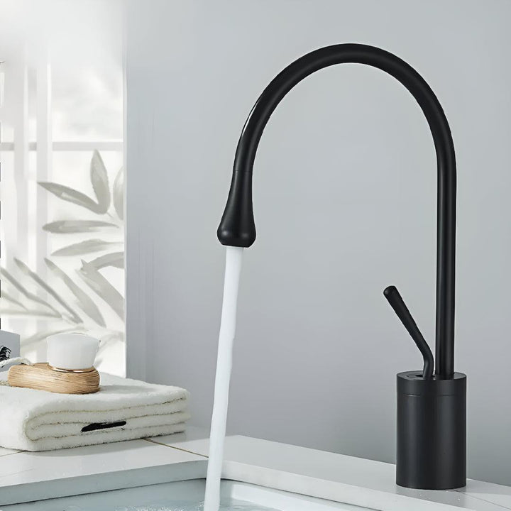 Basin Mixer Tap For Bathroom Sink With Single Lever And High Gooseneck Spout