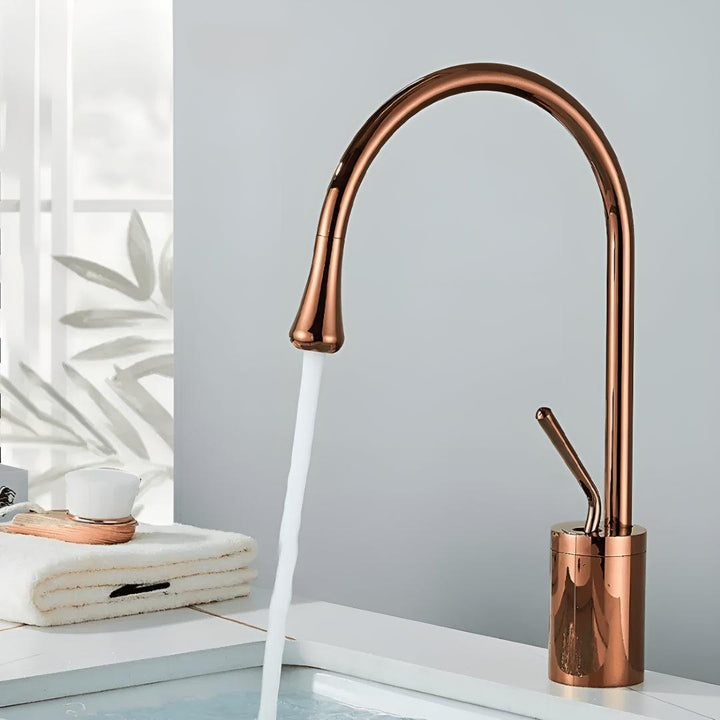 Basin Mixer Tap For Bathroom Sink With Single Lever And High Gooseneck Spout