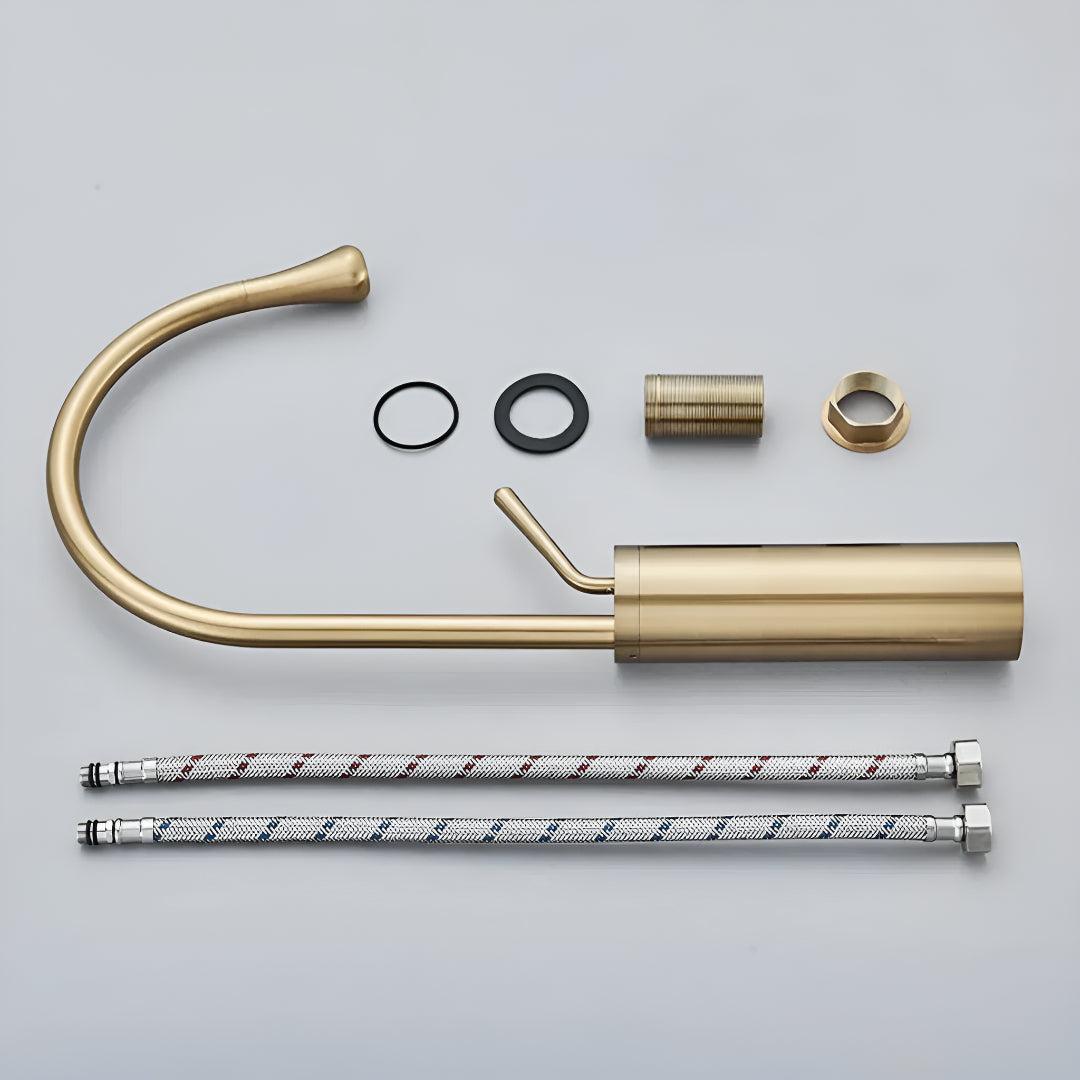 Basin Mixer Tap For Bathroom Sink With Single Lever And High Gooseneck Spout