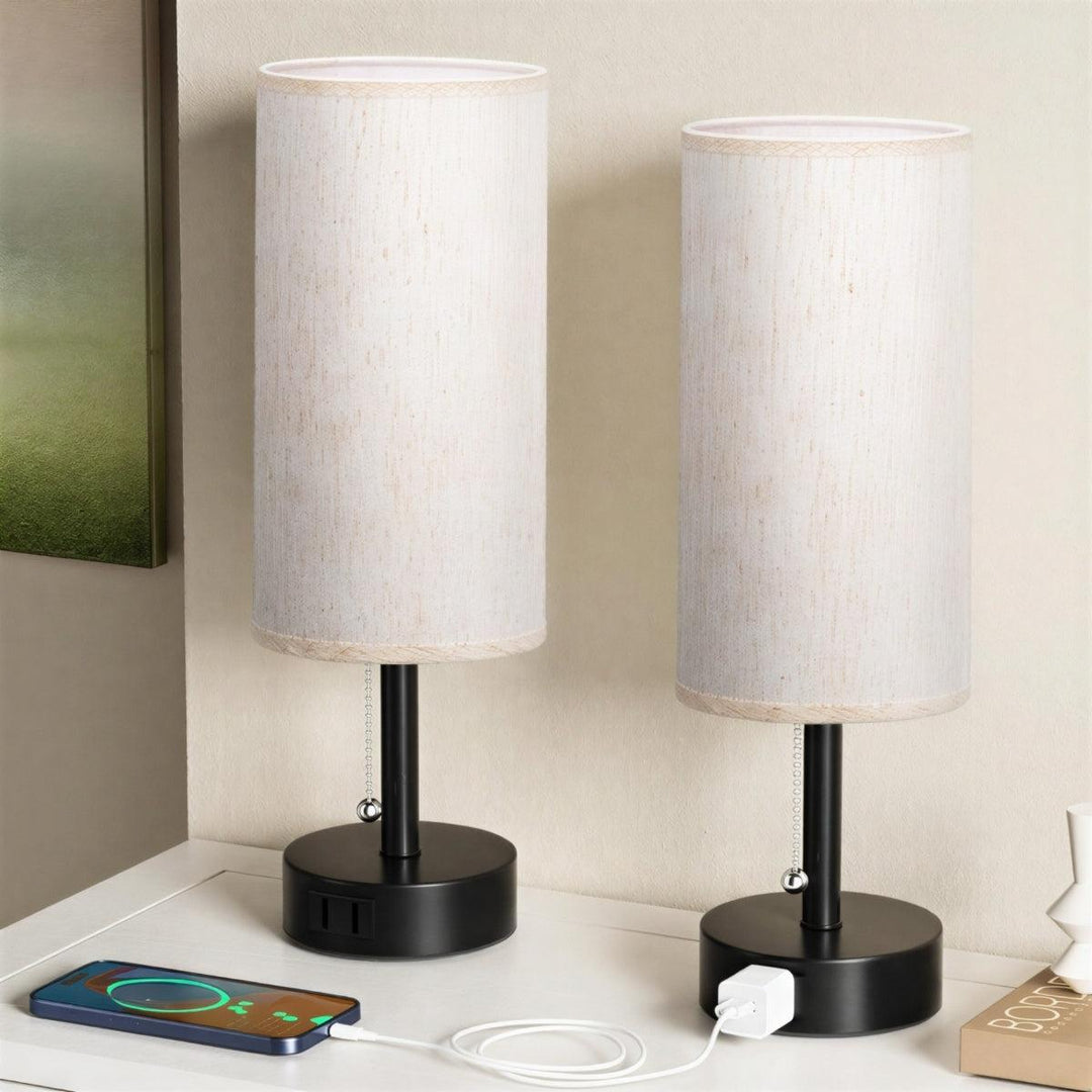 Bedside Table Lamp With Charging Ports And Dimmable Lighting With Touch Control