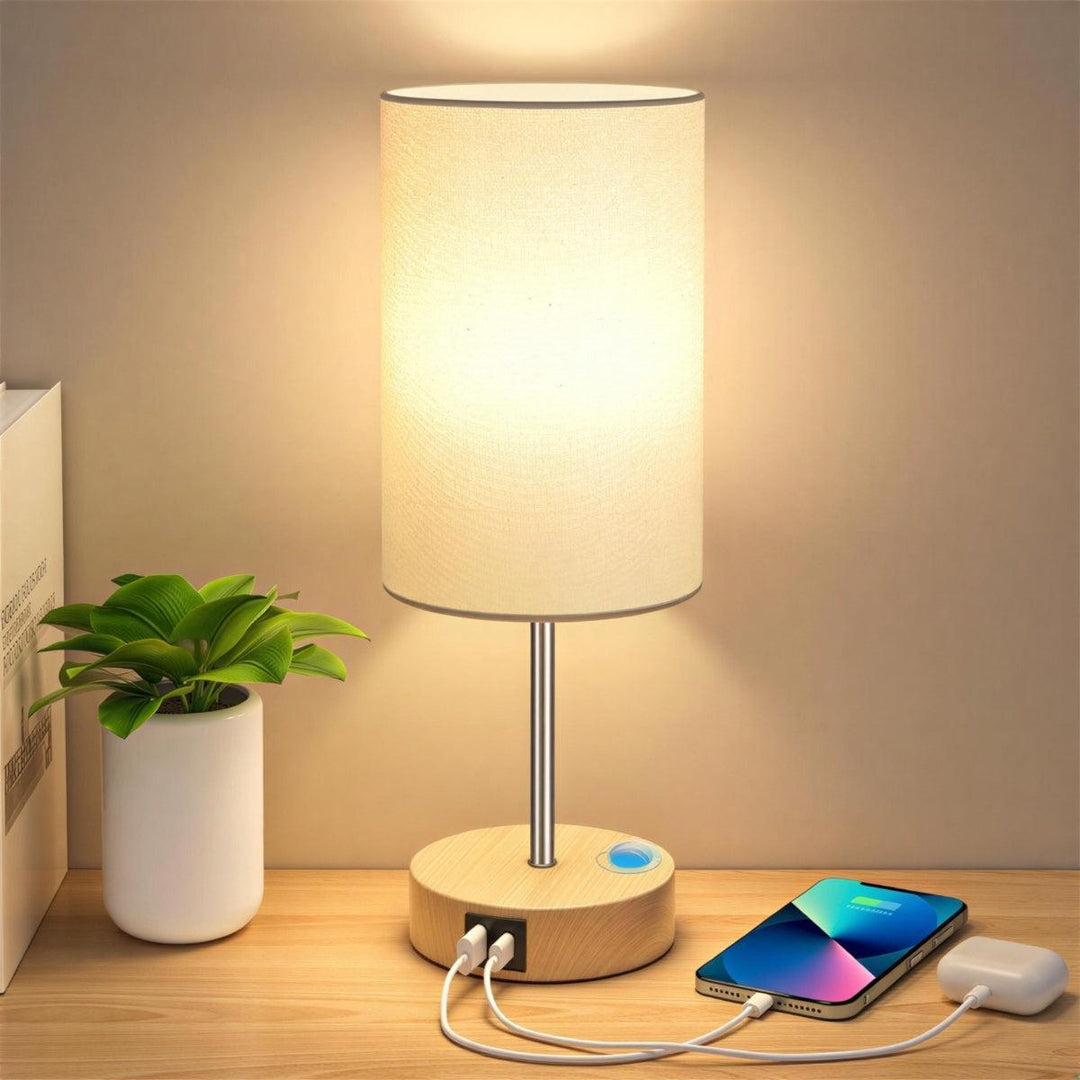 Bedside Table Lamp With Charging Ports And Dimmable Lighting With Touch Control