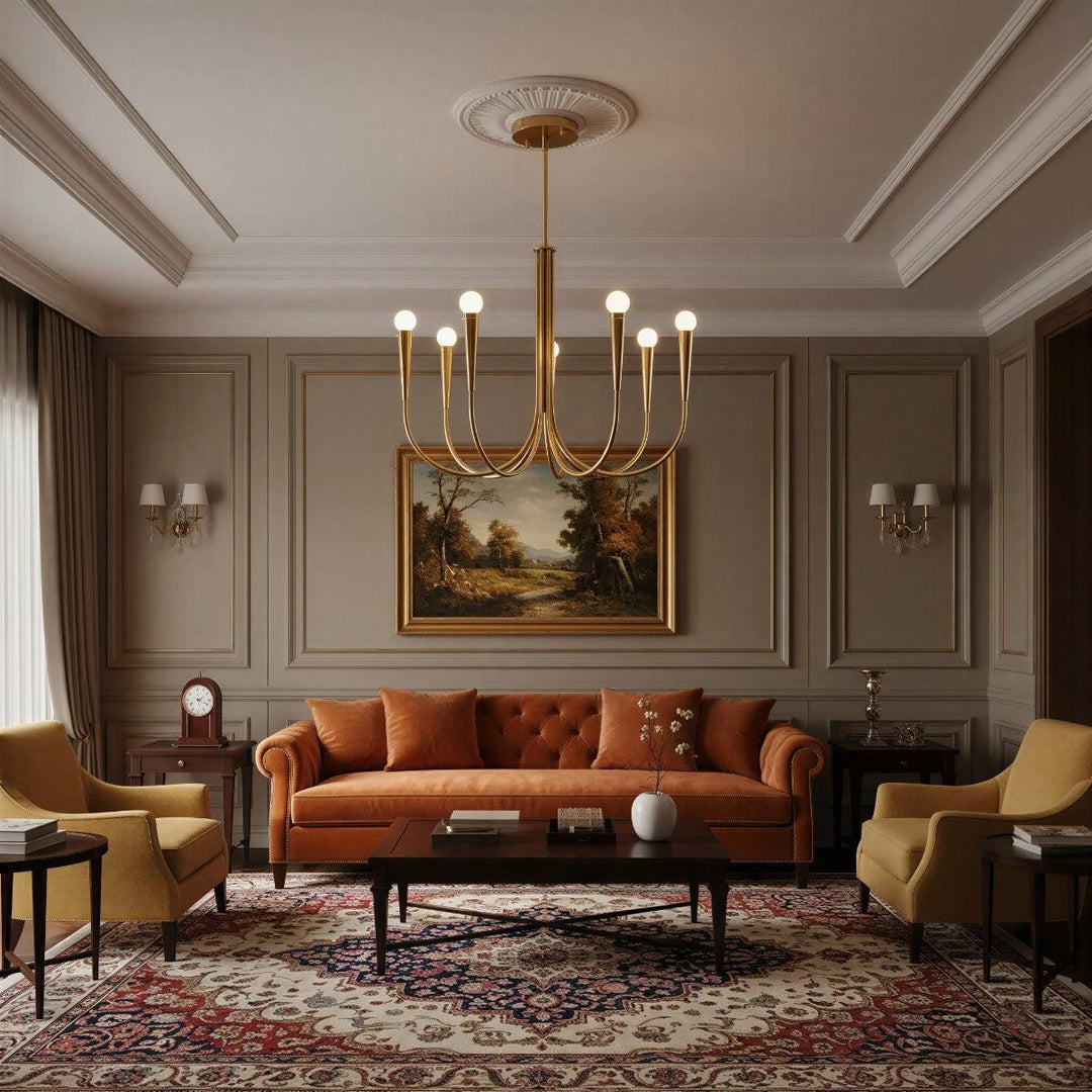 Chandelier Hanging Light With Stylish Vintage Swoop Arm Curves