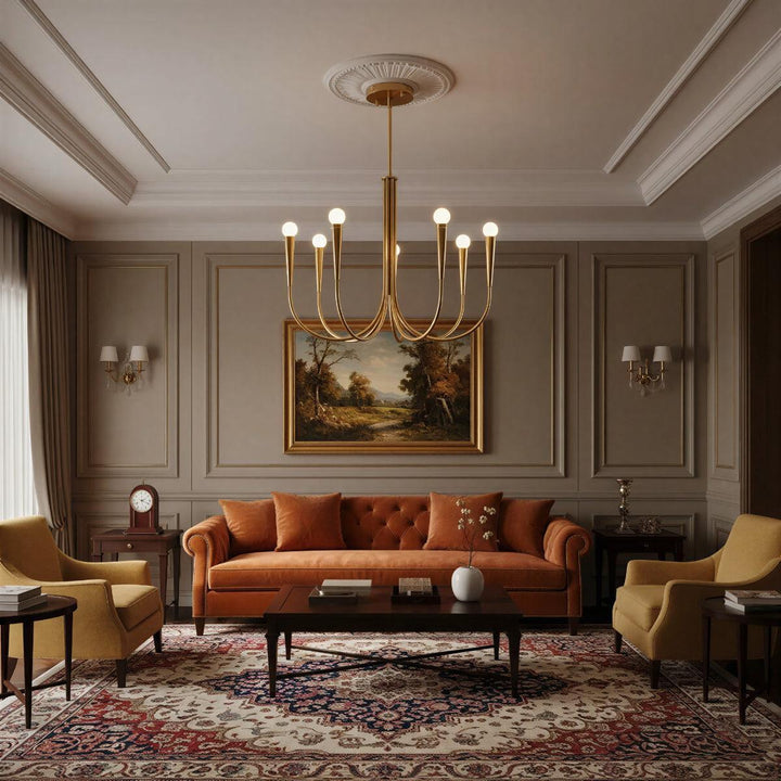 Chandelier Hanging Light With Stylish Vintage Swoop Arm Curves