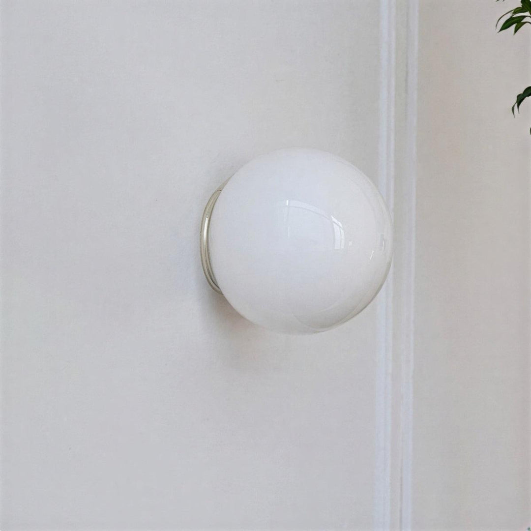 Circular Wall Light Sconce With Modern White Milk Glass