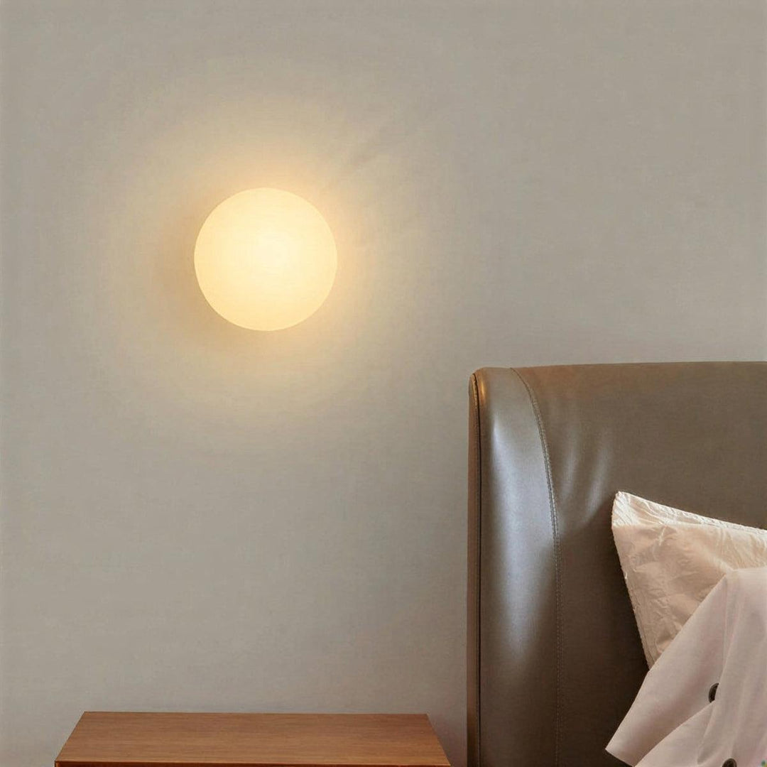 Circular Wall Light Sconce With Modern White Milk Glass