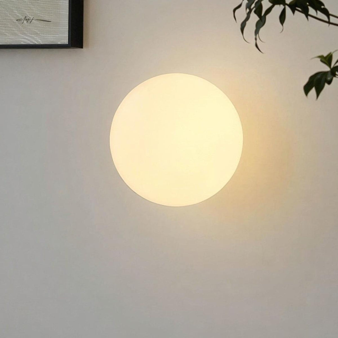 Circular Wall Light Sconce With Modern White Milk Glass