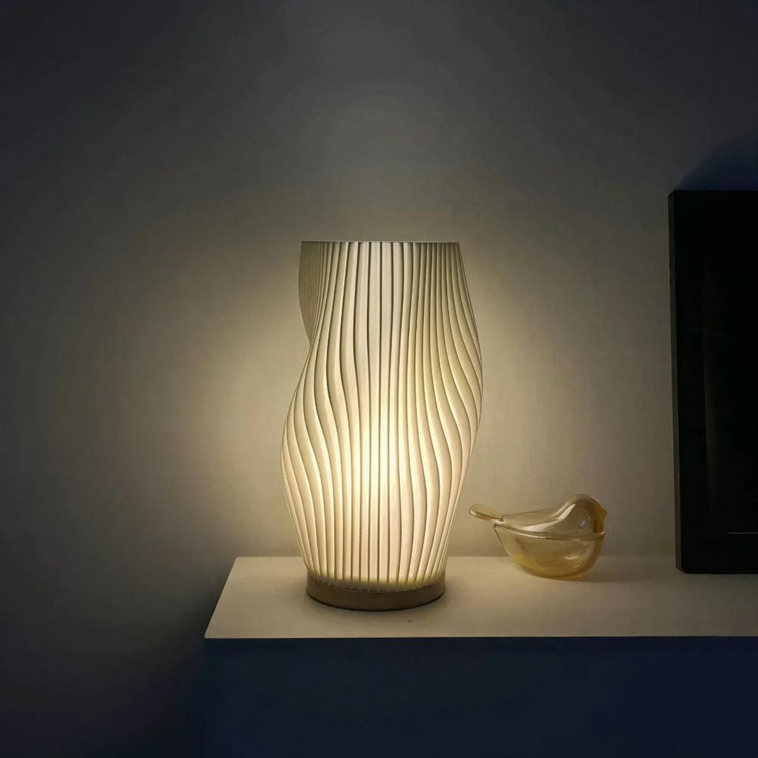 Contemporary Dimmable Table Lamp With Sculptural Pleated Wave Styled Shade