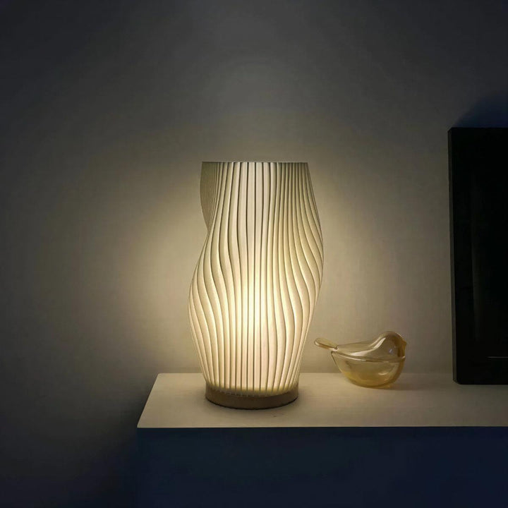 Contemporary Dimmable Table Lamp With Sculptural Pleated Wave Styled Shade