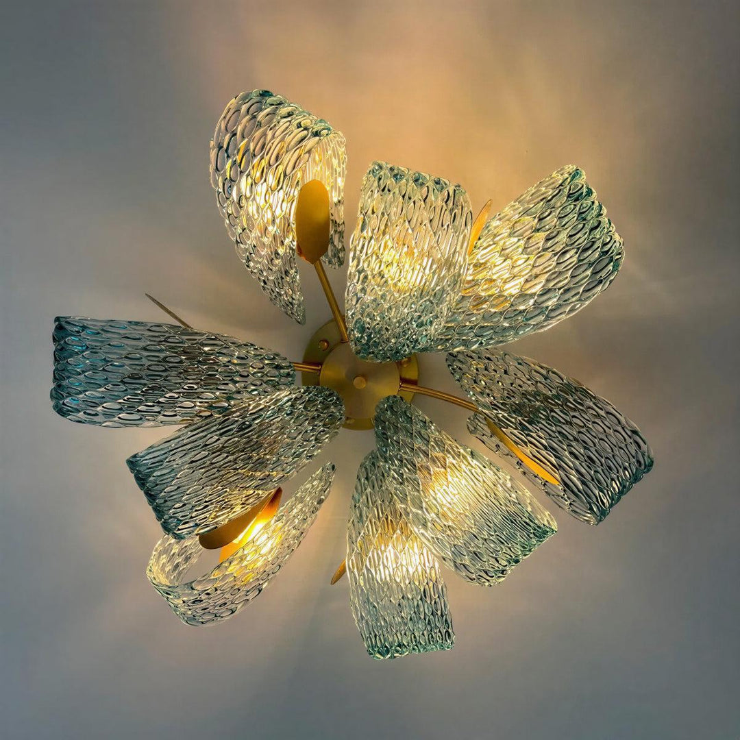 Contemporary Flush Mount Ceiling Light With Wavy Sculptured Glass Design