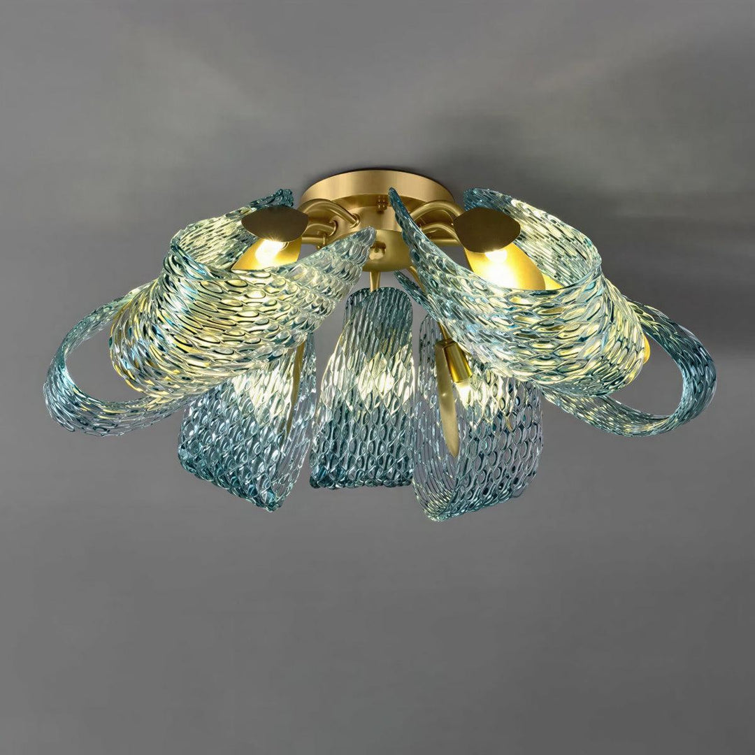 Contemporary Flush Mount Ceiling Light With Wavy Sculptured Glass Design