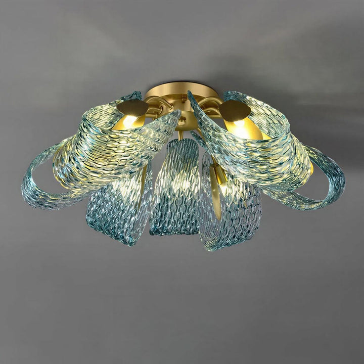 Contemporary Flush Mount Ceiling Light With Wavy Sculptured Glass Design