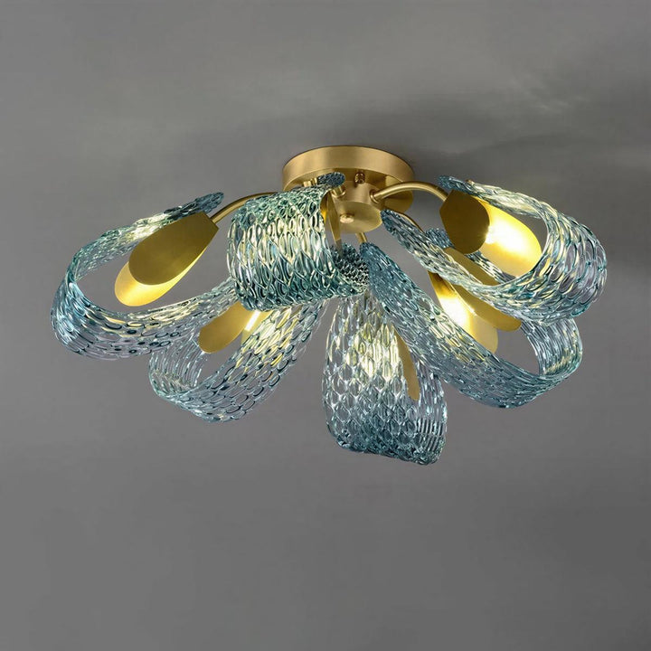 Contemporary Flush Mount Ceiling Light With Wavy Sculptured Glass Design