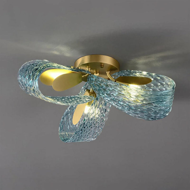 Contemporary Flush Mount Ceiling Light With Wavy Sculptured Glass Design