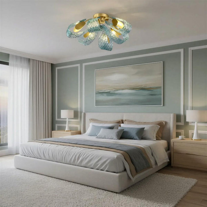 Contemporary Flush Mount Ceiling Light With Wavy Sculptured Glass Design