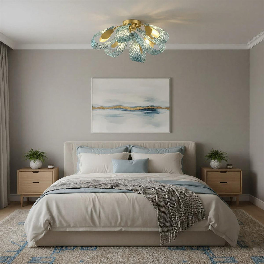 Contemporary Flush Mount Ceiling Light With Wavy Sculptured Glass Design