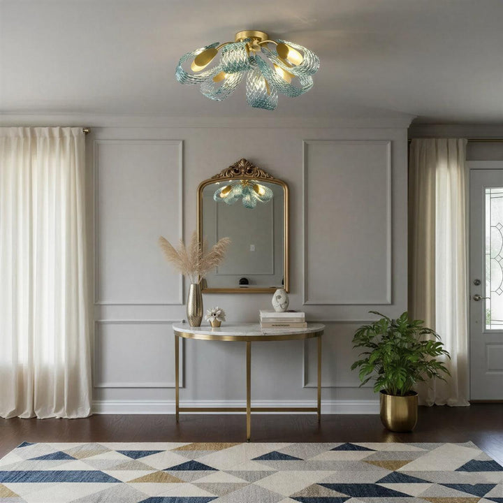 Contemporary Flush Mount Ceiling Light With Wavy Sculptured Glass Design