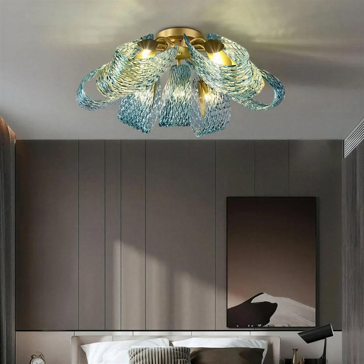 Contemporary Flush Mount Ceiling Light With Wavy Sculptured Glass Design