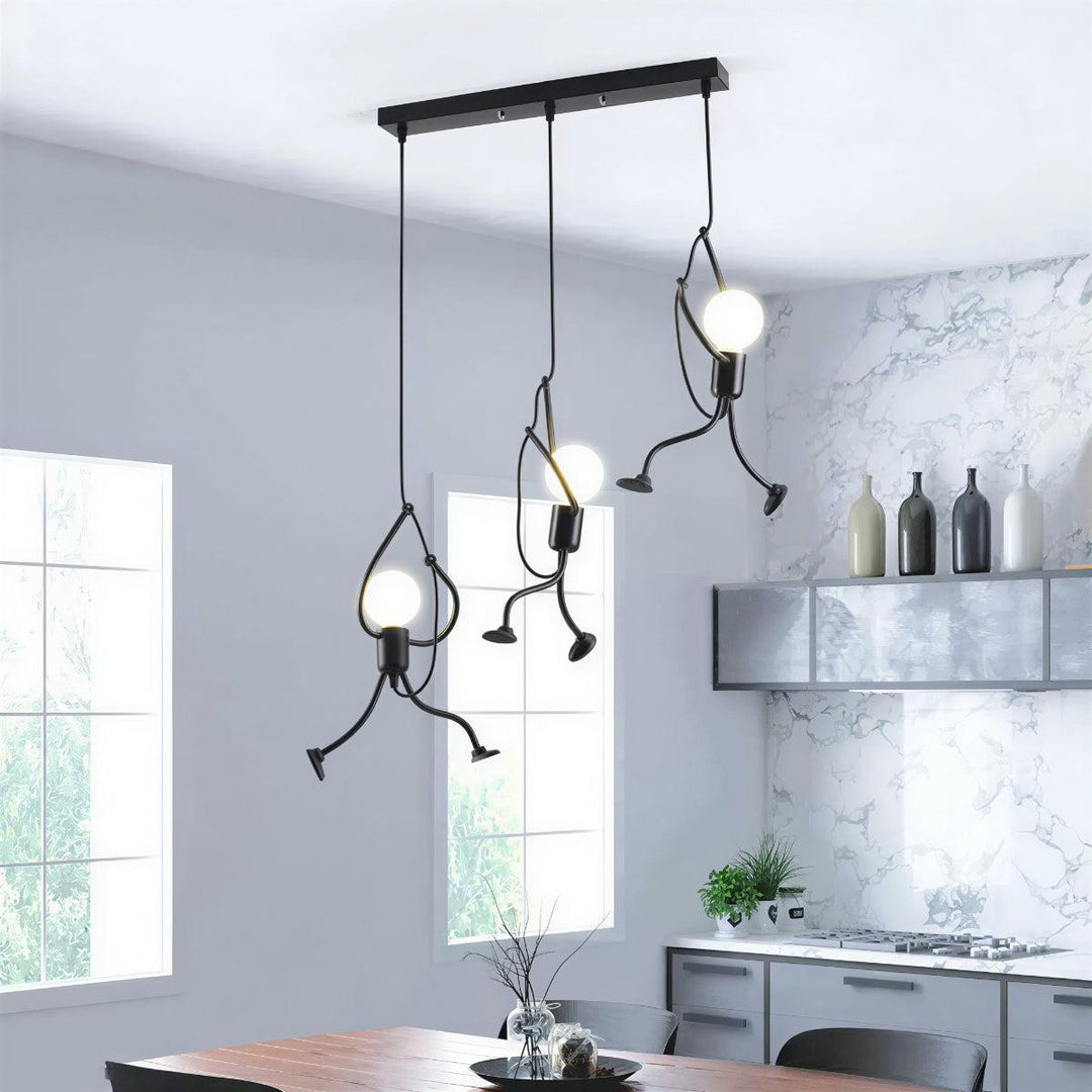 Contemporary Hanging Light Fixture With Climbing Stick Figure Design