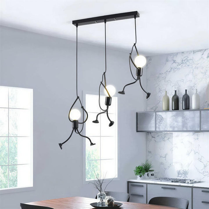 Contemporary Hanging Light Fixture With Climbing Stick Figure Design