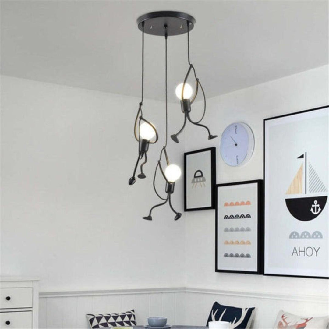 Contemporary Hanging Light Fixture With Climbing Stick Figure Design