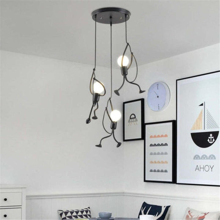 Contemporary Hanging Light Fixture With Climbing Stick Figure Design