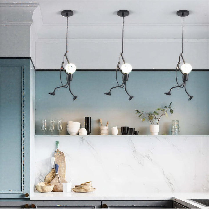 Contemporary Hanging Light Fixture With Climbing Stick Figure Design