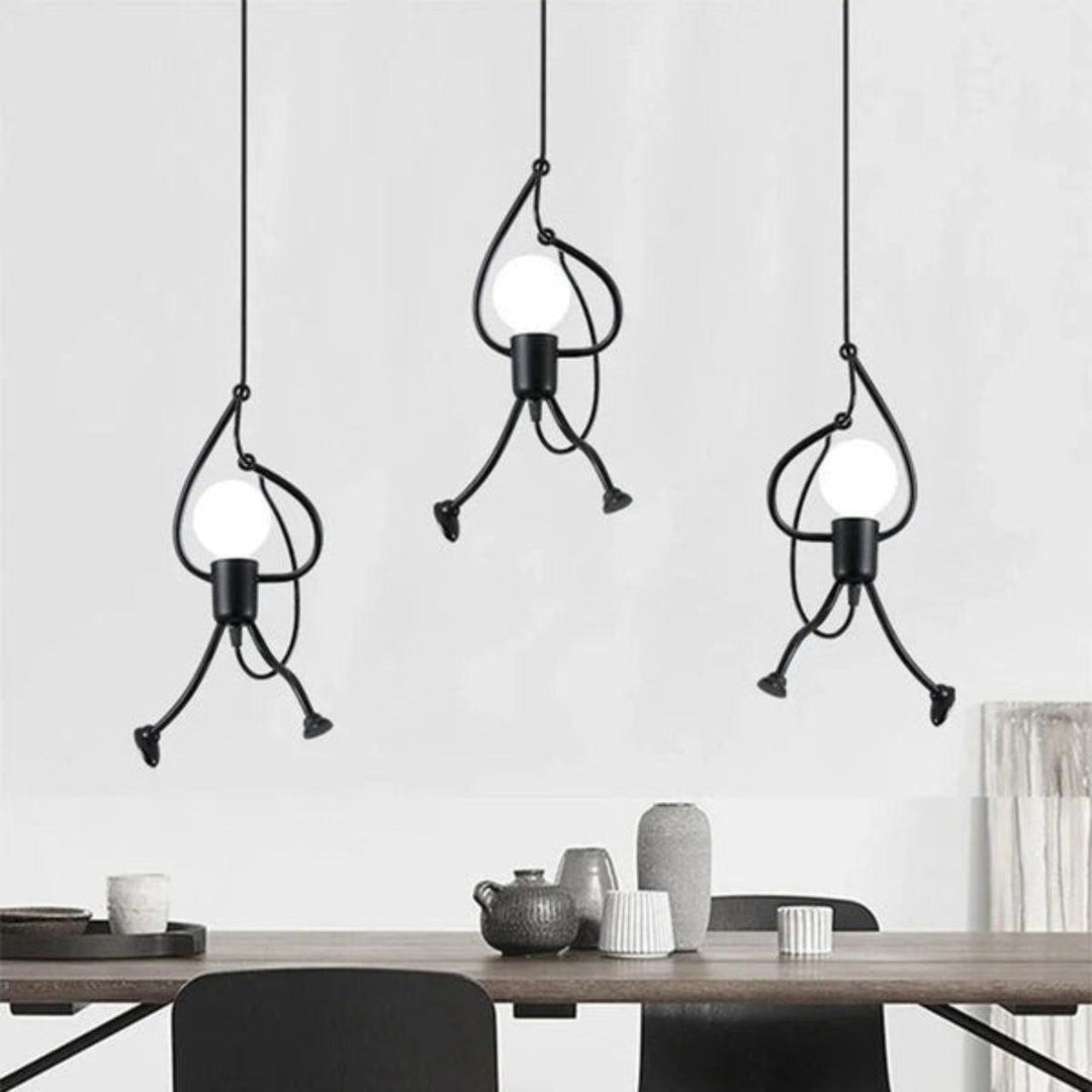 Contemporary Hanging Light Fixture With Climbing Stick Figure Design
