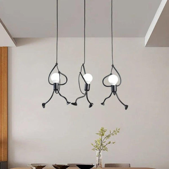 Contemporary Hanging Light Fixture With Climbing Stick Figure Design