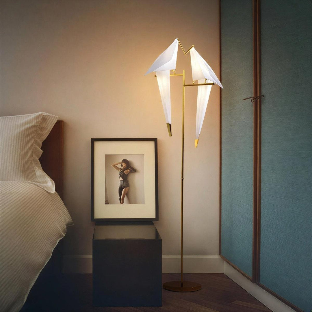 Contemporary Lamp With Magnetic Origami Bird Sculpture