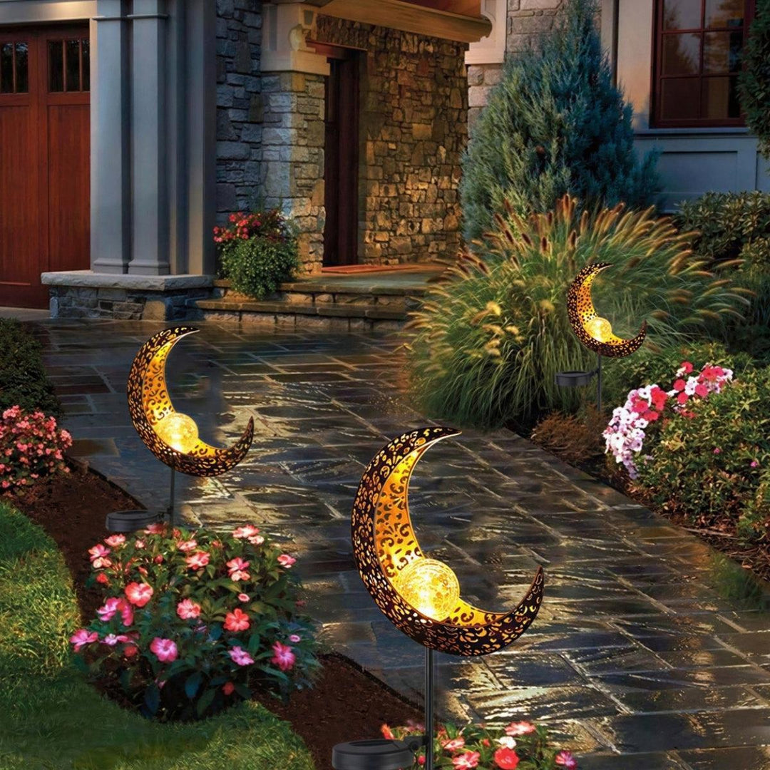 Crescent And Moon Styled Solar Garden Light For Outdoor Decor