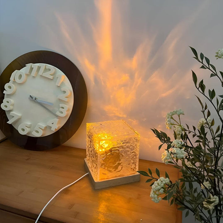 Cube Table Lamp With Ambient Glow And Glass Design