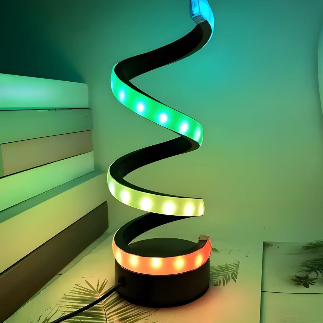 Curvy Table Lamp With Modern Sculptural Spiral And Dimmable Lighting
