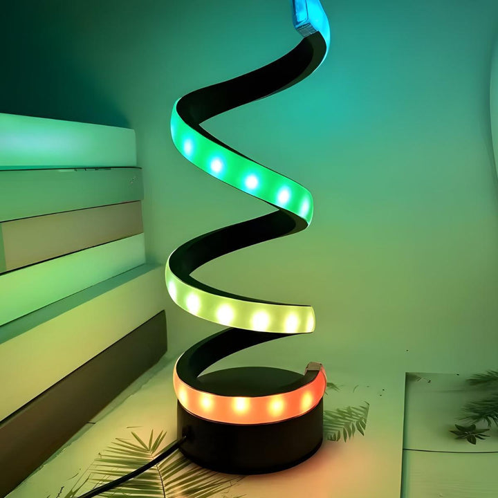 Curvy Table Lamp With Modern Sculptural Spiral And Dimmable Lighting