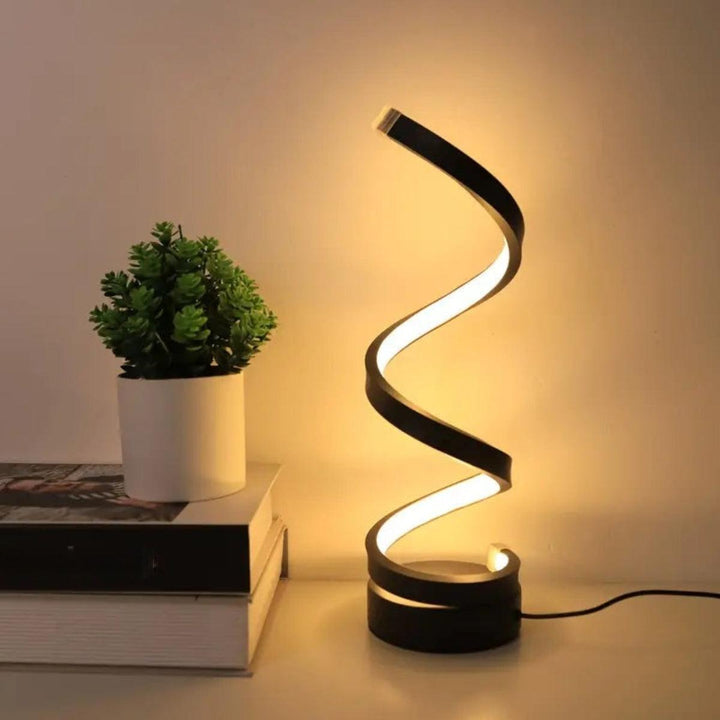 Curvy Table Lamp With Modern Sculptural Spiral And Dimmable Lighting
