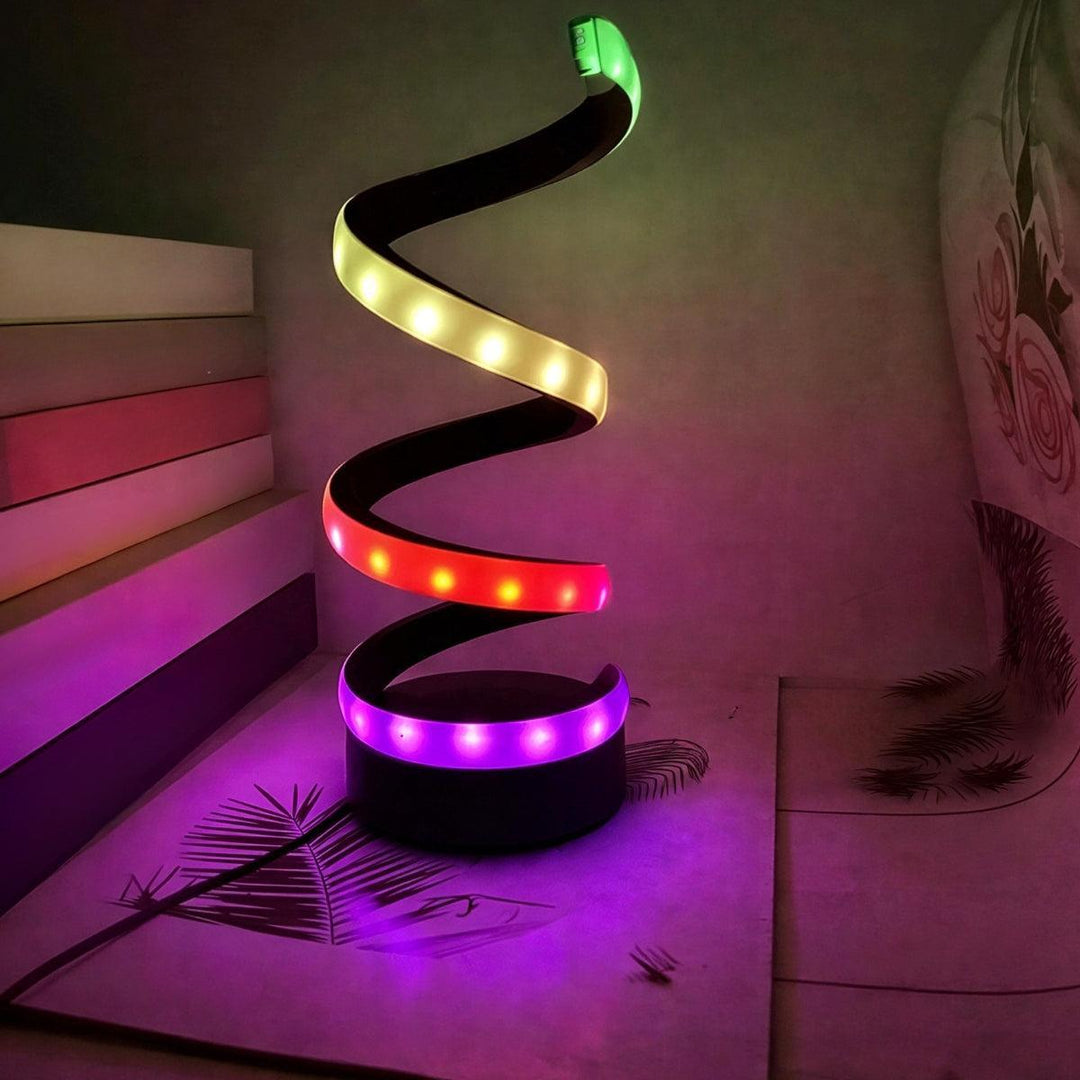 Curvy Table Lamp With Modern Sculptural Spiral And Dimmable Lighting