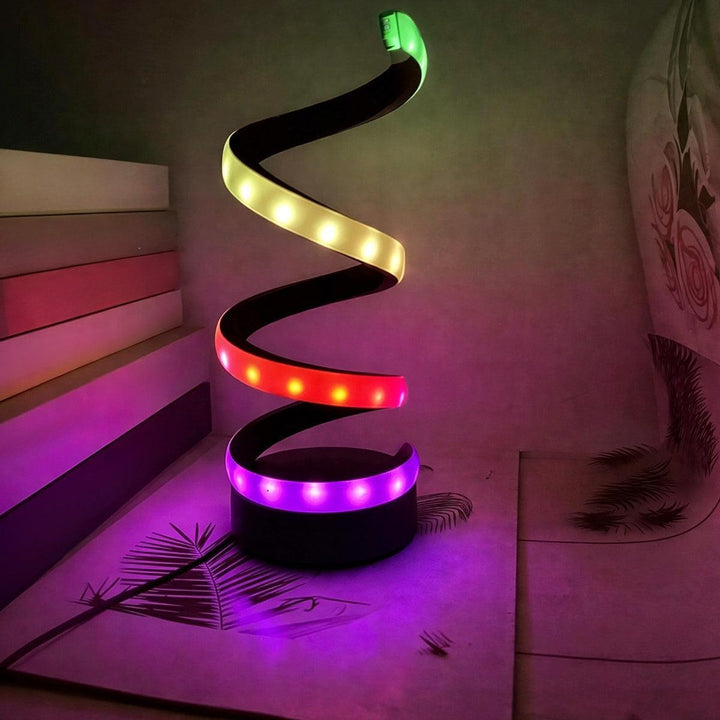 Curvy Table Lamp With Modern Sculptural Spiral And Dimmable Lighting
