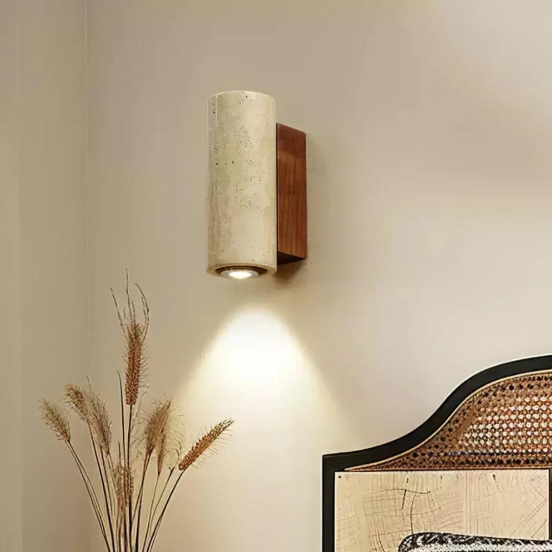 Cylindrical Stone Wall Sconce With Integrated LED Glow