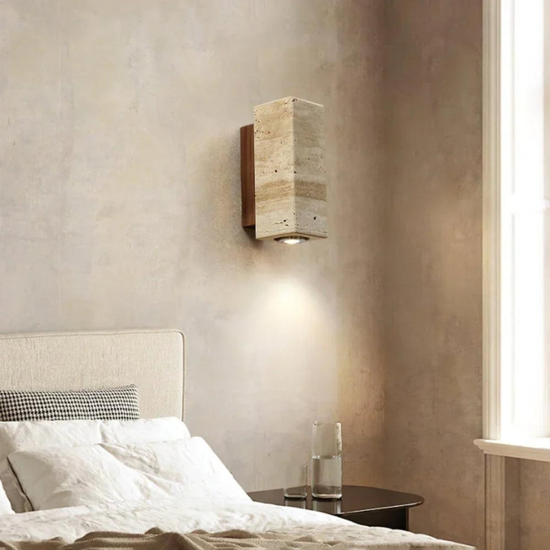 Cylindrical Stone Wall Sconce With Integrated LED Glow