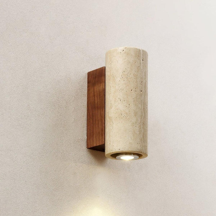 Cylindrical Stone Wall Sconce With Integrated LED Glow