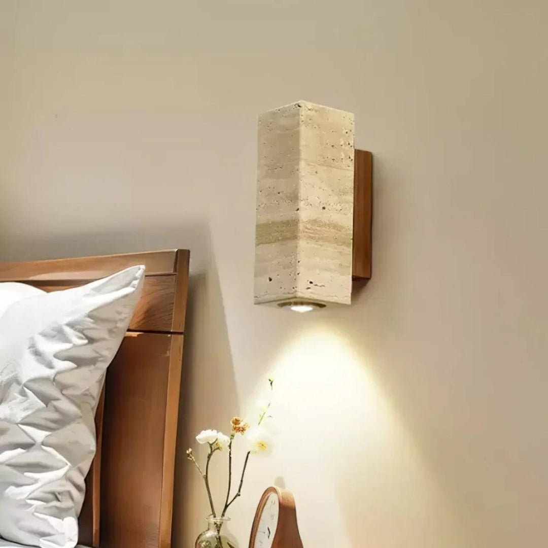Cylindrical Stone Wall Sconce With Integrated LED Glow